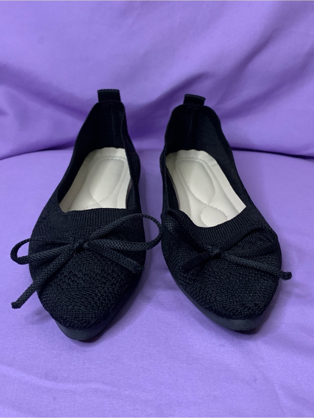 Women’s 8 (38) Black Knit Ballet Flats with Bow NWOT